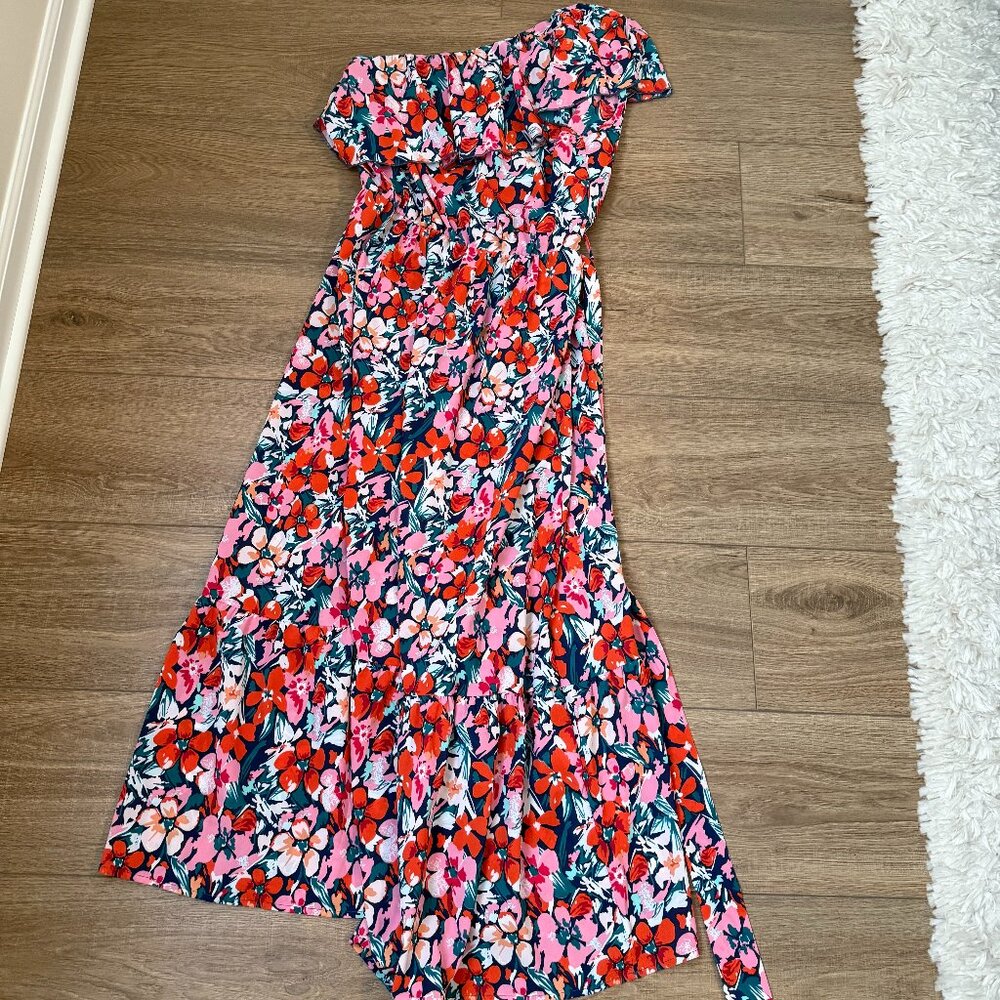 Off-the-Shoulder Multi-Color Floral Maxi Dress